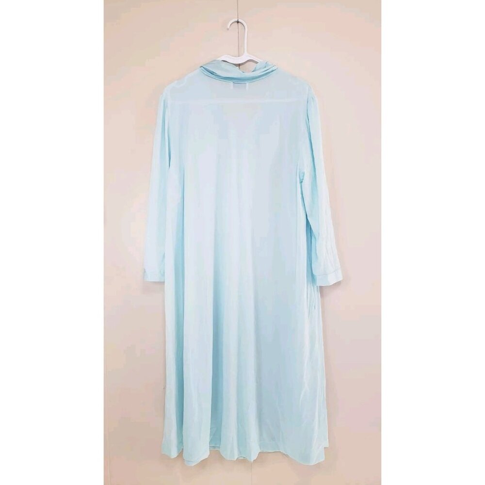 Vtg Vanity Fair Women XL House Coat Robe Lightweight Blue Floral Embroidery - Picture 2 of 5